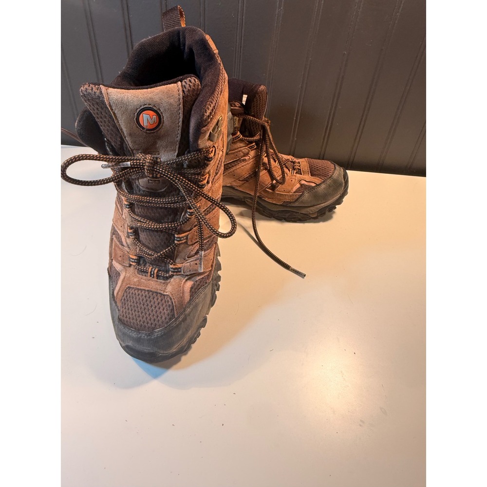 Merrell Moab Mid Hiking Boots Mens 9 Earth Brown Suede Mesh Vibram J06047